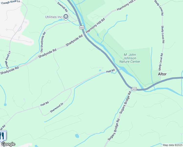 map of restaurants, bars, coffee shops, grocery stores, and more near 1223 Hall Road in Chester County