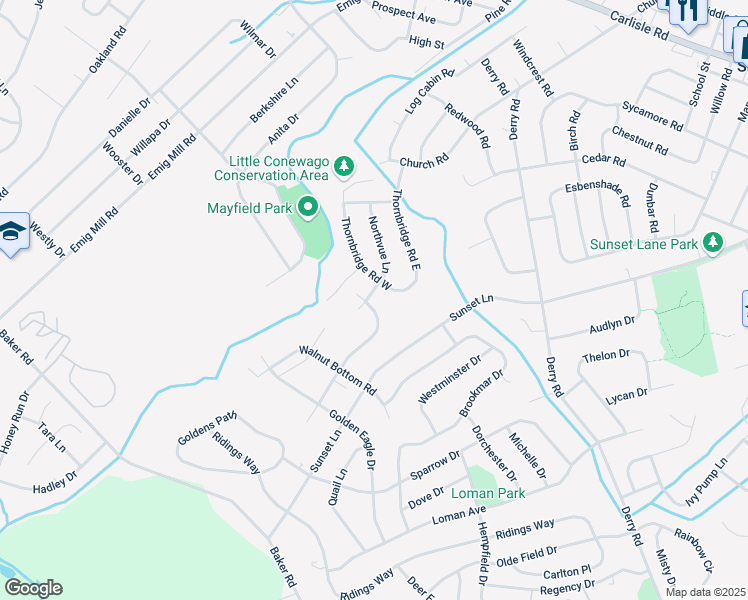 map of restaurants, bars, coffee shops, grocery stores, and more near 2754 Butternut Lane in York