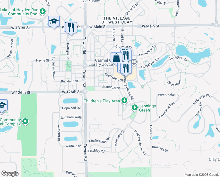 map of restaurants, bars, coffee shops, grocery stores, and more near 1971 Stanhope Street in Carmel