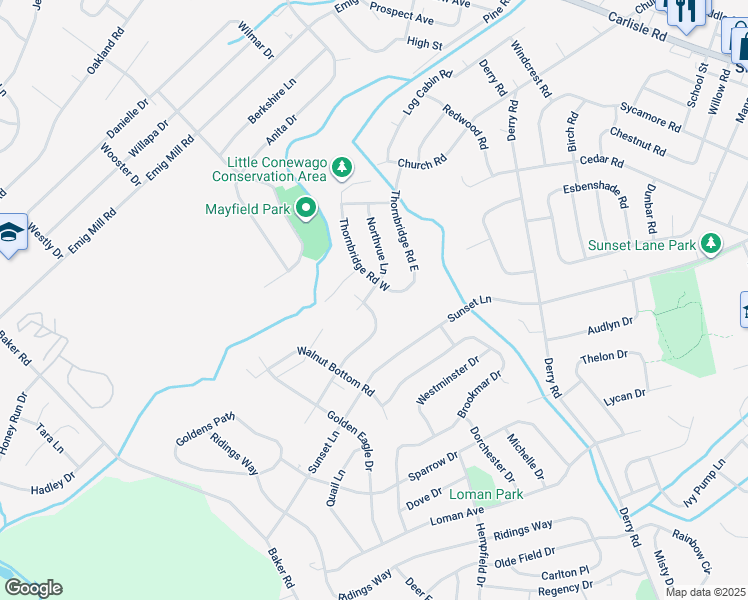 map of restaurants, bars, coffee shops, grocery stores, and more near 2754 Butternut Lane in York