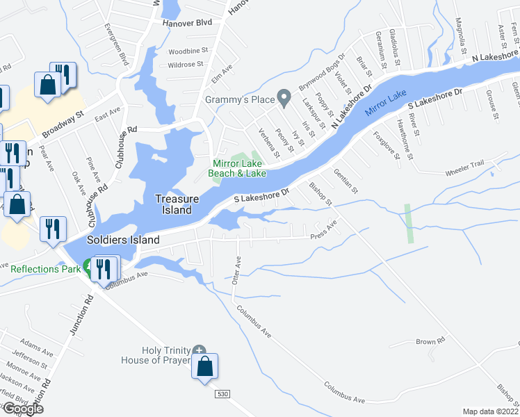 map of restaurants, bars, coffee shops, grocery stores, and more near 12 Columbine Avenue in Browns Mills