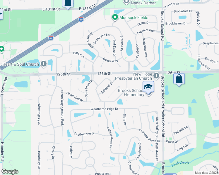 map of restaurants, bars, coffee shops, grocery stores, and more near 12073 Ashland Drive in Fishers