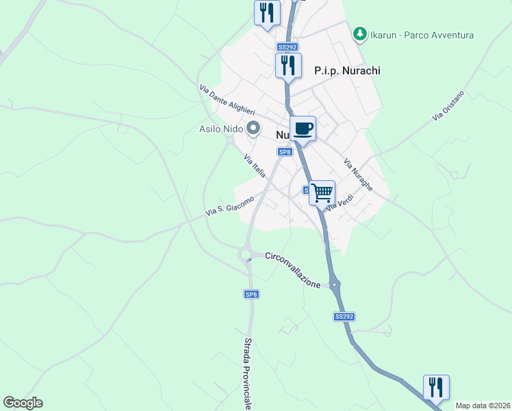 map of restaurants, bars, coffee shops, grocery stores, and more near 87 SP8 in Nurachi