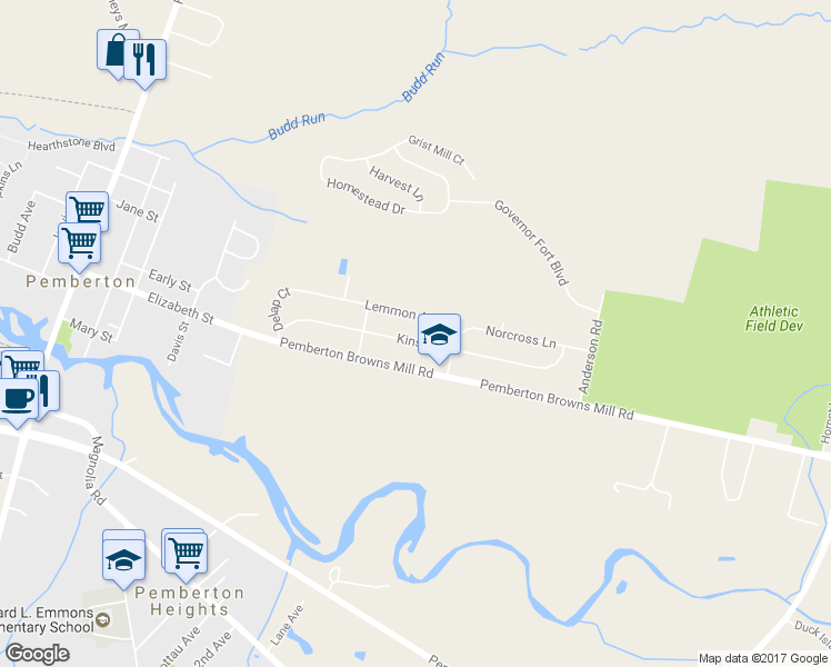 map of restaurants, bars, coffee shops, grocery stores, and more near 158 Kinsley Road in Pemberton