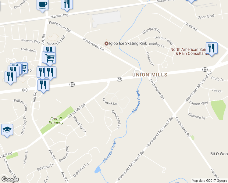 map of restaurants, bars, coffee shops, grocery stores, and more near 302 Trescott Place in Mount Laurel