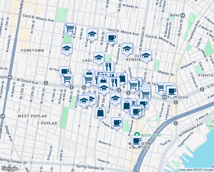 map of restaurants, bars, coffee shops, grocery stores, and more near in Philadelphia