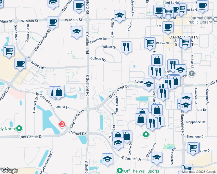 map of restaurants, bars, coffee shops, grocery stores, and more near 1098 Timber Creek Drive in Carmel