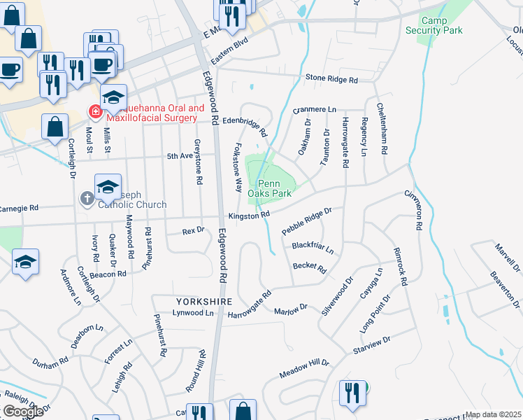 map of restaurants, bars, coffee shops, grocery stores, and more near 3405 Kingston Road in York
