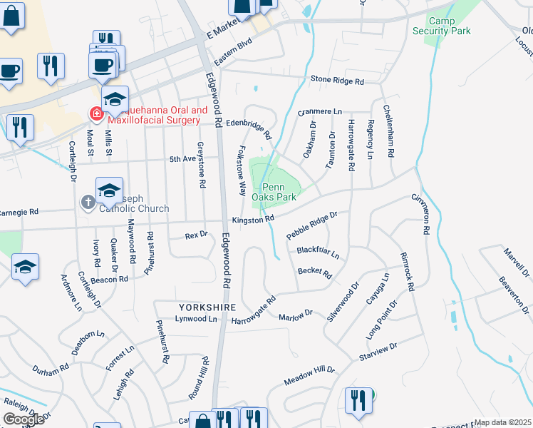 map of restaurants, bars, coffee shops, grocery stores, and more near 3405 Kingston Road in York