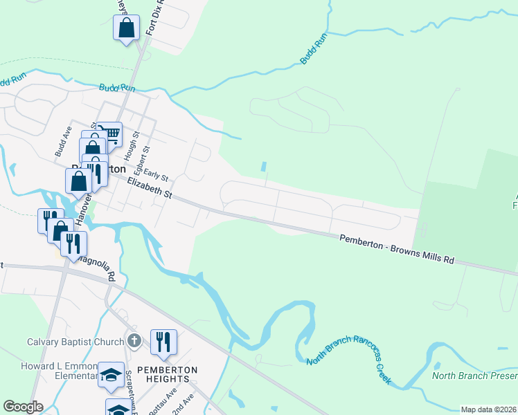 map of restaurants, bars, coffee shops, grocery stores, and more near 125 Kinsley Road in Pemberton
