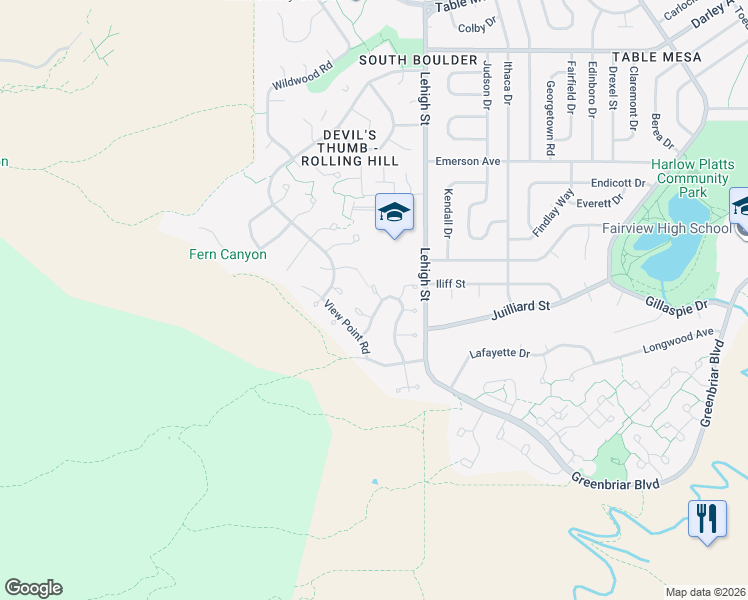 map of restaurants, bars, coffee shops, grocery stores, and more near 2453 Briarwood Drive in Boulder
