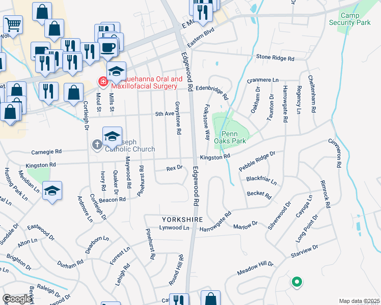 map of restaurants, bars, coffee shops, grocery stores, and more near 368 Edgewood Road in East York