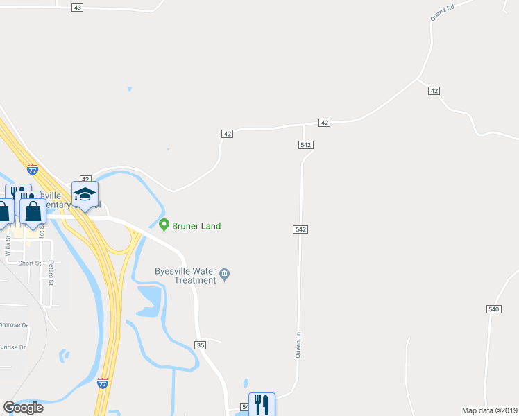 map of restaurants, bars, coffee shops, grocery stores, and more near 60175 Queen Lane in Byesville