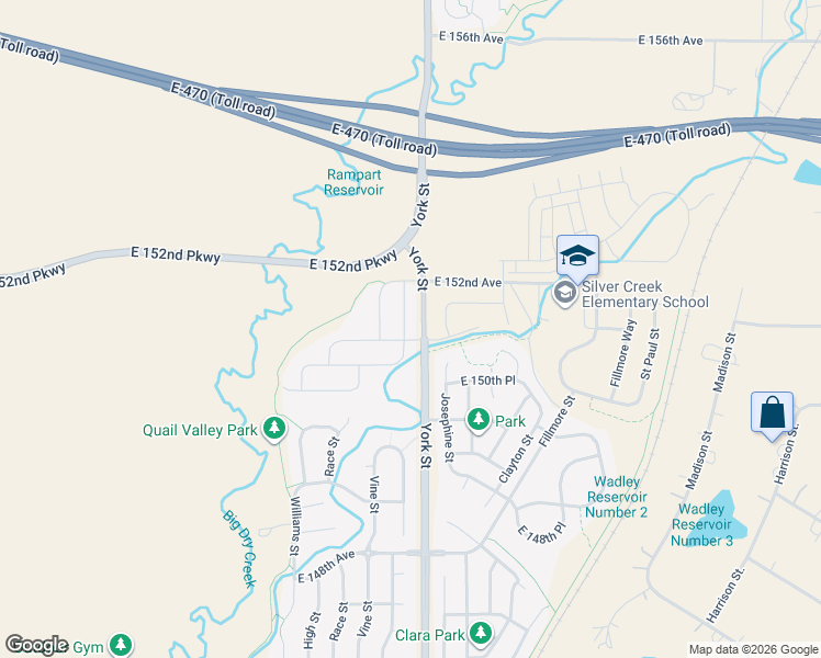 map of restaurants, bars, coffee shops, grocery stores, and more near 15110 Gaylord Street in Brighton