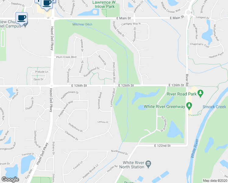 map of restaurants, bars, coffee shops, grocery stores, and more near 12437 Lynnwood Boulevard in Carmel