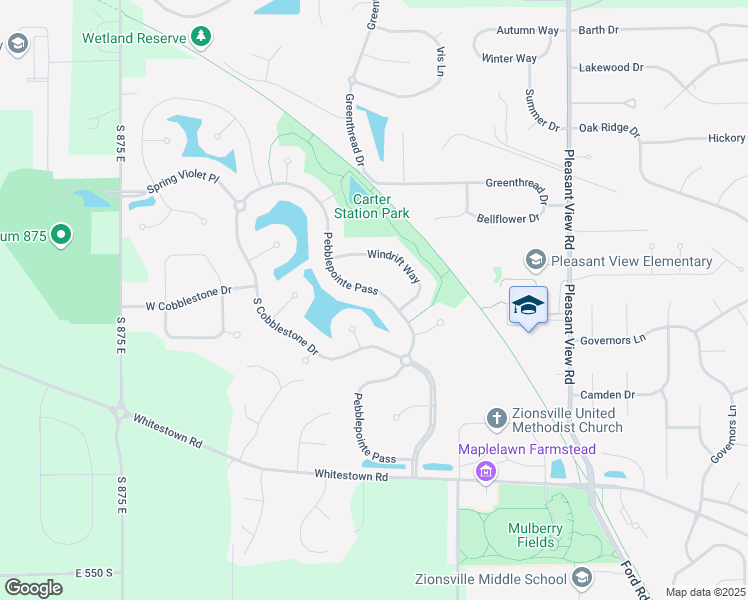 map of restaurants, bars, coffee shops, grocery stores, and more near 4784 Pebblepointe Pass in Zionsville