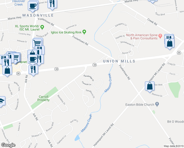 map of restaurants, bars, coffee shops, grocery stores, and more near 402B Trescott Place in Mount Laurel Township