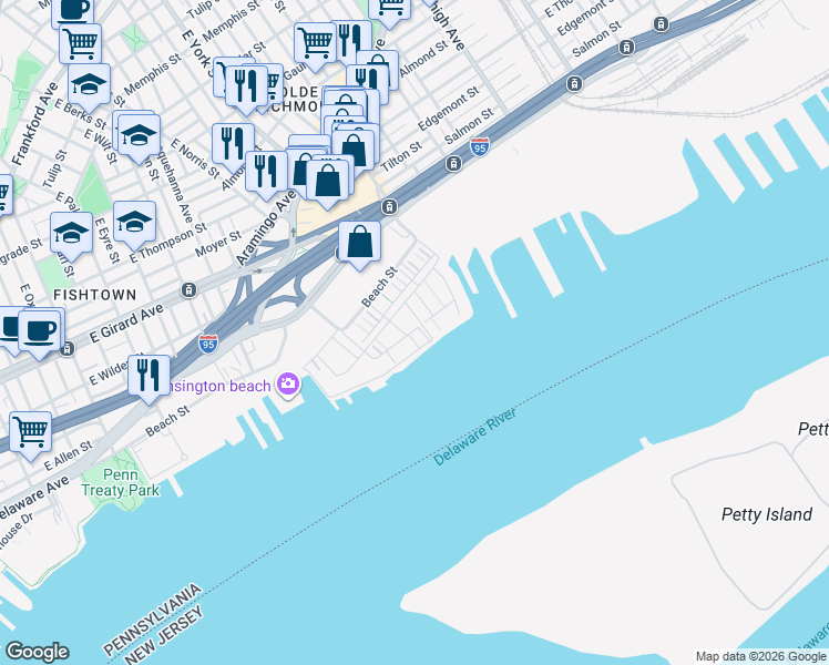 map of restaurants, bars, coffee shops, grocery stores, and more near 2015 Richmond St in Philadelphia