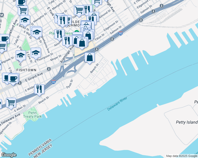 map of restaurants, bars, coffee shops, grocery stores, and more near 2015 Richmond St in Philadelphia