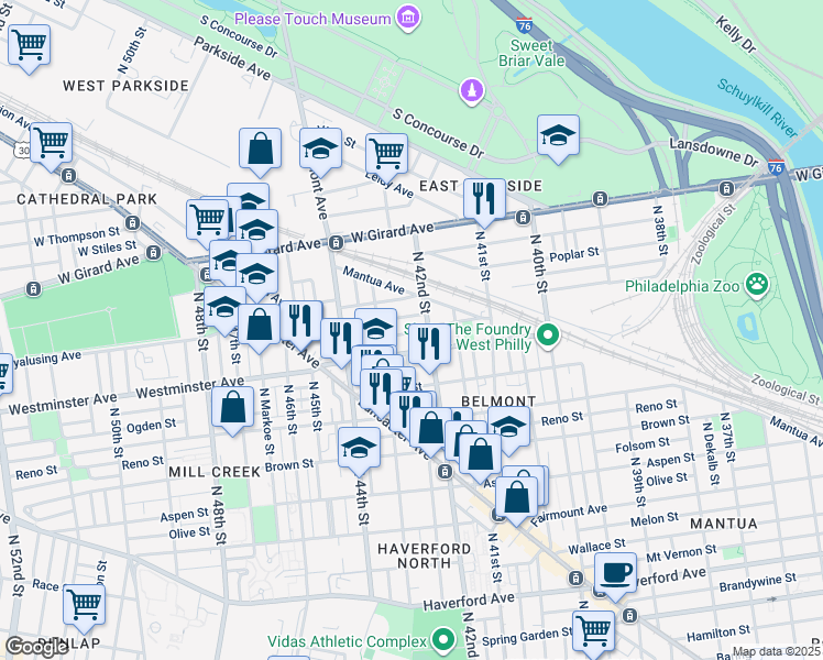 map of restaurants, bars, coffee shops, grocery stores, and more near in Philadelphia