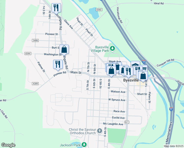 map of restaurants, bars, coffee shops, grocery stores, and more near 199 North 6th Street in Byesville