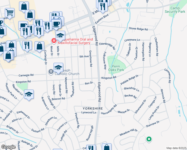 map of restaurants, bars, coffee shops, grocery stores, and more near 335 Greystone Road in East York