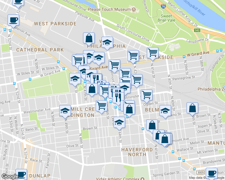 map of restaurants, bars, coffee shops, grocery stores, and more near 926 Belmont Avenue in Philadelphia