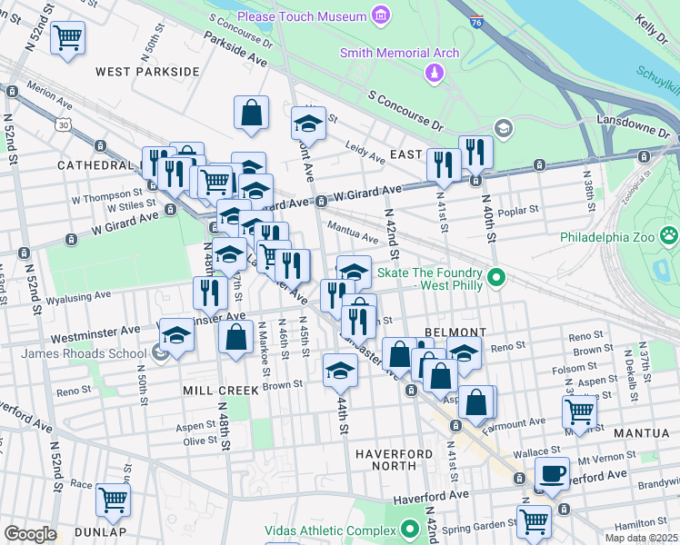 map of restaurants, bars, coffee shops, grocery stores, and more near 4322 Otter Street in Philadelphia