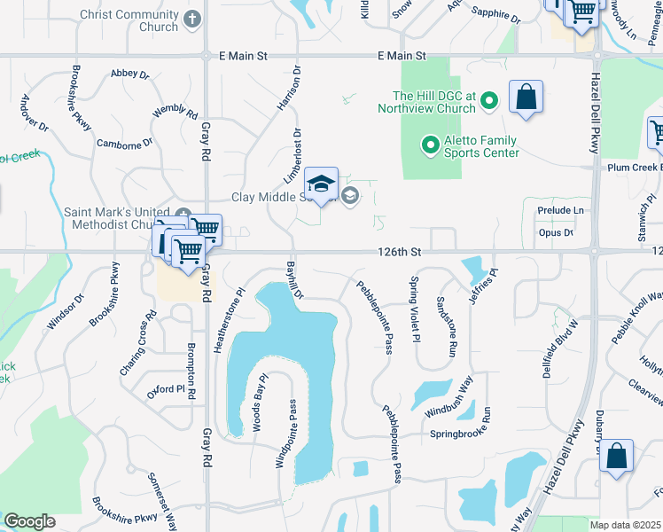map of restaurants, bars, coffee shops, grocery stores, and more near 12533 Pebblepointe Pass in Carmel