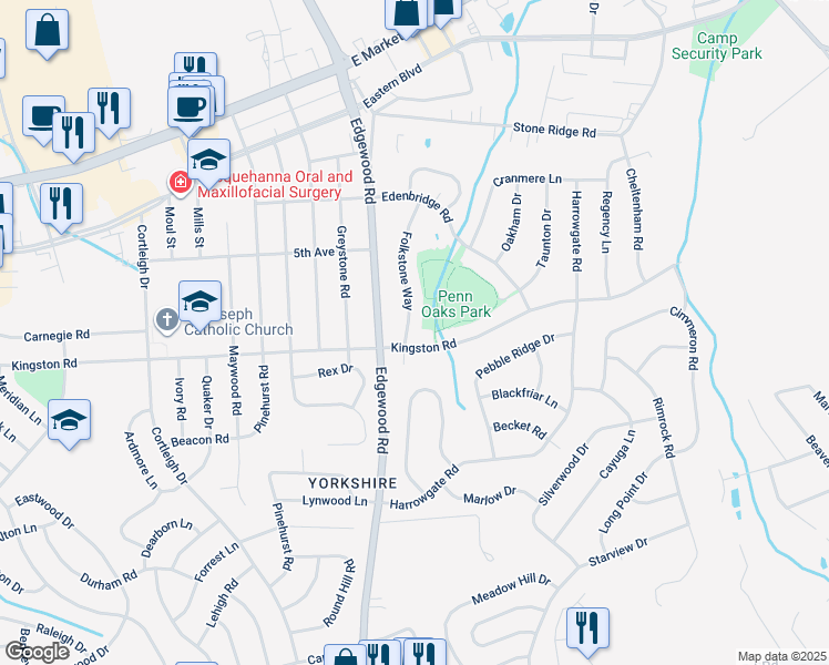 map of restaurants, bars, coffee shops, grocery stores, and more near 385 Folkstone Way in York