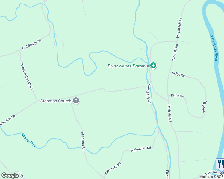 map of restaurants, bars, coffee shops, grocery stores, and more near 445 Stehman Church Road in Millersville