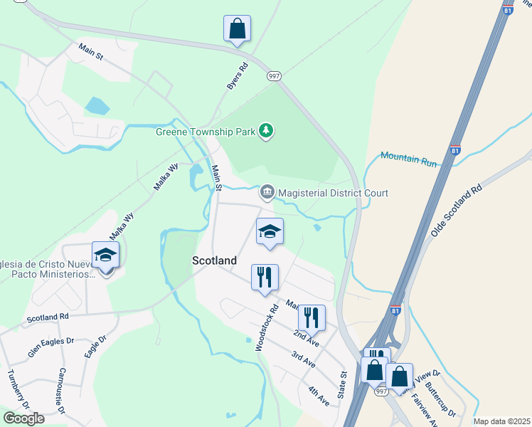 map of restaurants, bars, coffee shops, grocery stores, and more near 3984 Lincoln Street in Chambersburg