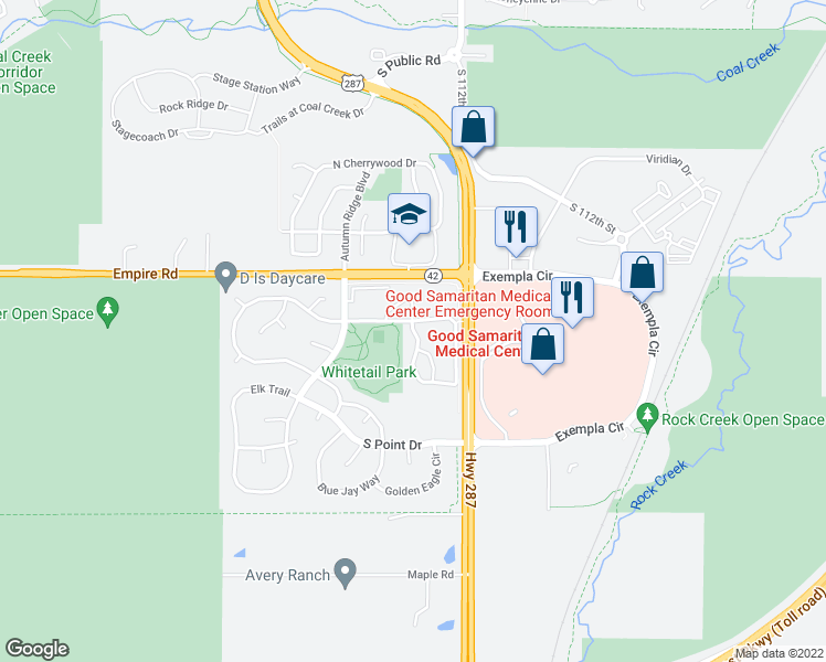 map of restaurants, bars, coffee shops, grocery stores, and more near 2781 Whitetail Cir in Lafayette