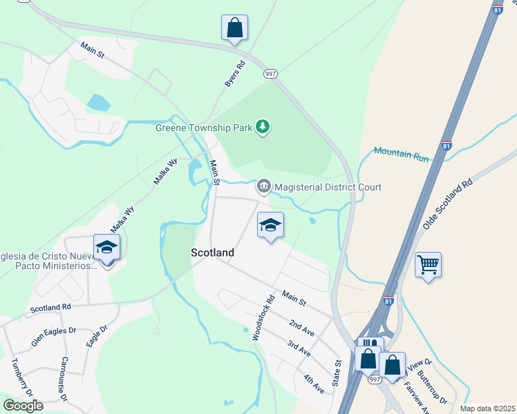 map of restaurants, bars, coffee shops, grocery stores, and more near 3984 Lincoln Street in Chambersburg