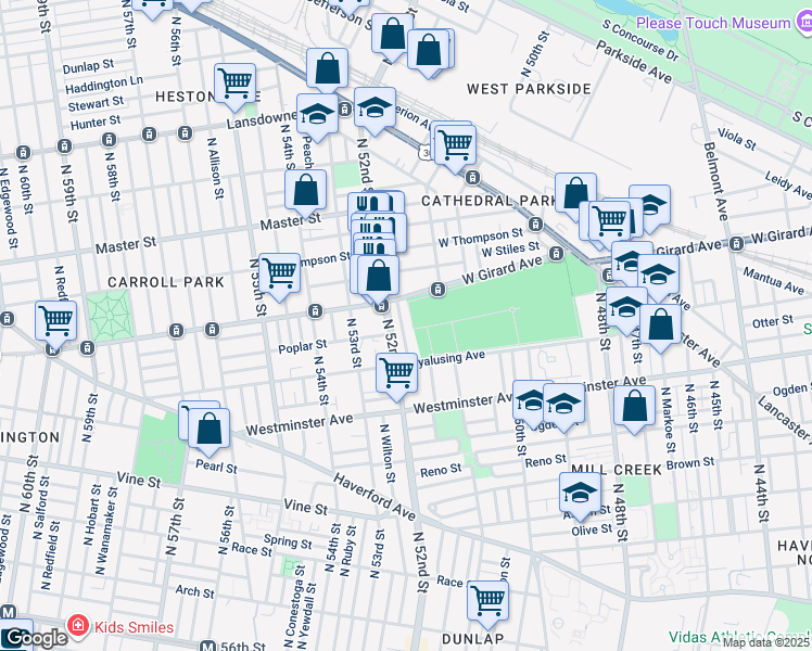 map of restaurants, bars, coffee shops, grocery stores, and more near 657 North Creighton Street in Philadelphia