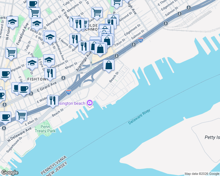 map of restaurants, bars, coffee shops, grocery stores, and more near 3101 Evergreen Walk in Philadelphia
