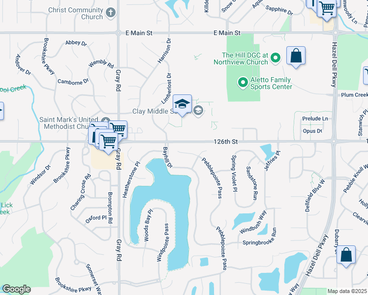 map of restaurants, bars, coffee shops, grocery stores, and more near 12533 Pebblepointe Pass in Carmel