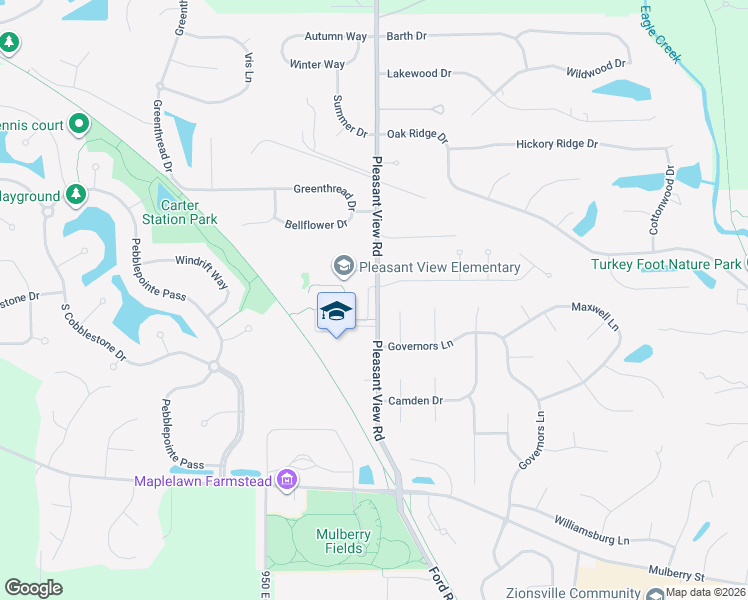 map of restaurants, bars, coffee shops, grocery stores, and more near 4800 South 975 East in Zionsville