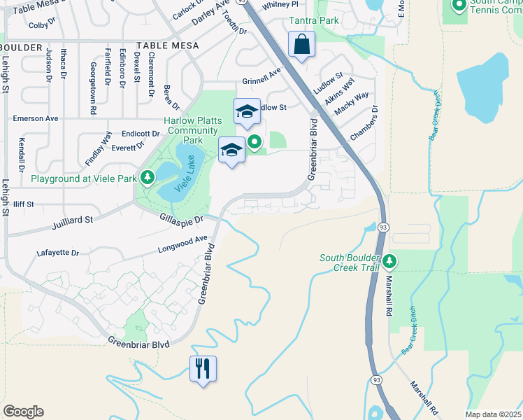 map of restaurants, bars, coffee shops, grocery stores, and more near 4234 Greenbriar Boulevard in Boulder