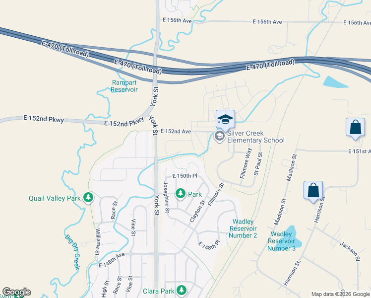 map of restaurants, bars, coffee shops, grocery stores, and more near 15092 Elizabeth Court in Thornton
