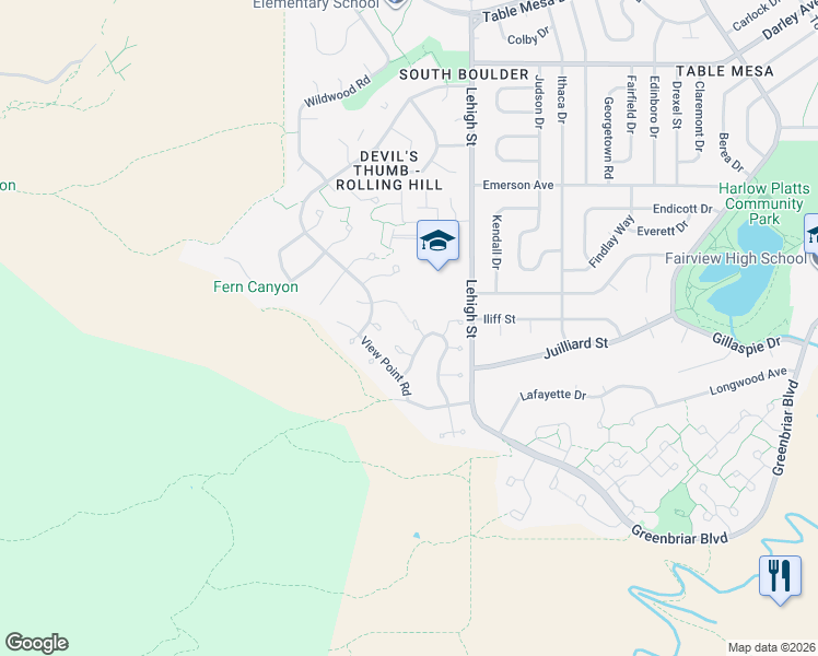 map of restaurants, bars, coffee shops, grocery stores, and more near 2453 Briarwood Drive in Boulder