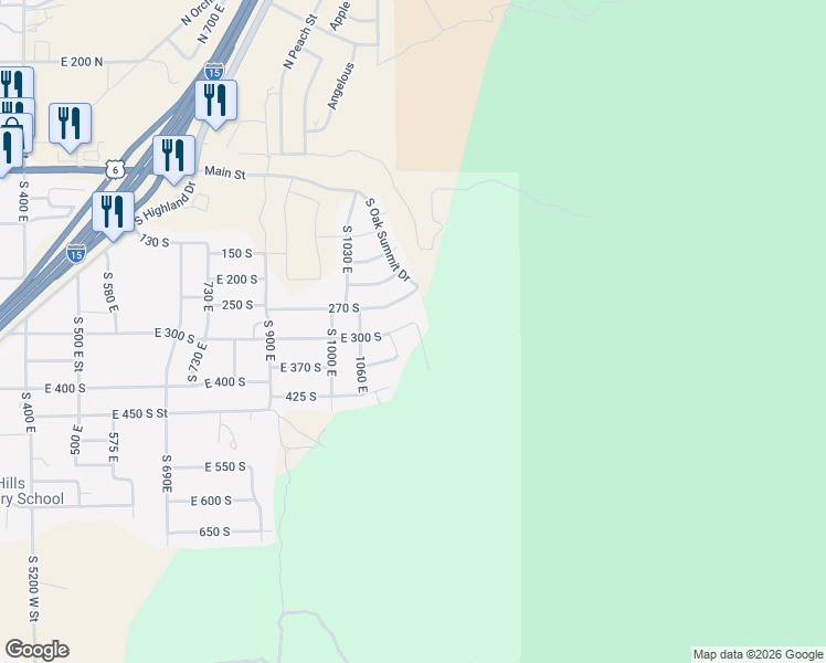 map of restaurants, bars, coffee shops, grocery stores, and more near 347 South 1150 East in Santaquin
