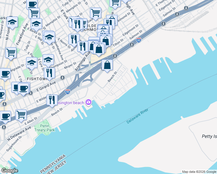 map of restaurants, bars, coffee shops, grocery stores, and more near 3101 Evergreen Walk in Philadelphia