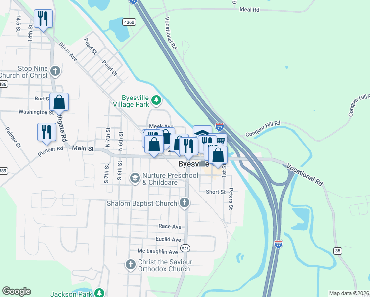map of restaurants, bars, coffee shops, grocery stores, and more near in Byesville