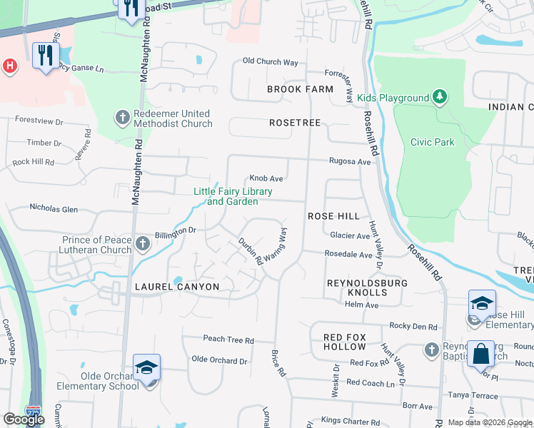 map of restaurants, bars, coffee shops, grocery stores, and more near 6423 Plankton Drive in Columbus