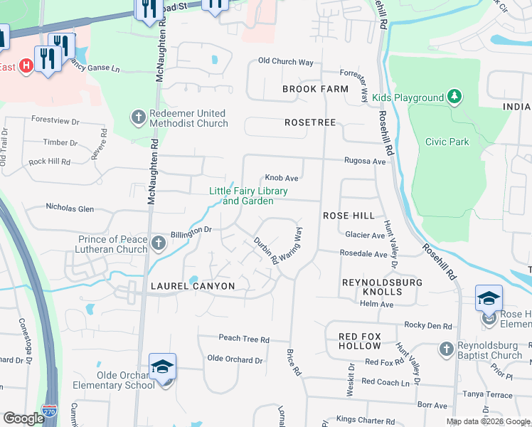 map of restaurants, bars, coffee shops, grocery stores, and more near 6373 Plankton Drive in Columbus