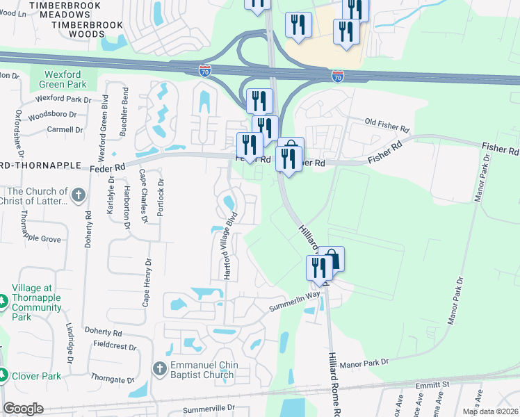 map of restaurants, bars, coffee shops, grocery stores, and more near 926 Carex Lane in Columbus