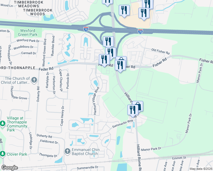 map of restaurants, bars, coffee shops, grocery stores, and more near 926 Carex Lane in Columbus