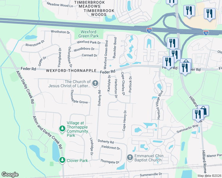 map of restaurants, bars, coffee shops, grocery stores, and more near 954 Karlslyle Drive in Columbus