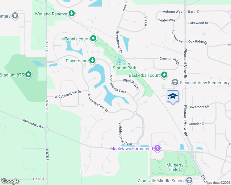 map of restaurants, bars, coffee shops, grocery stores, and more near 4752 Pebblepointe Pass in Zionsville